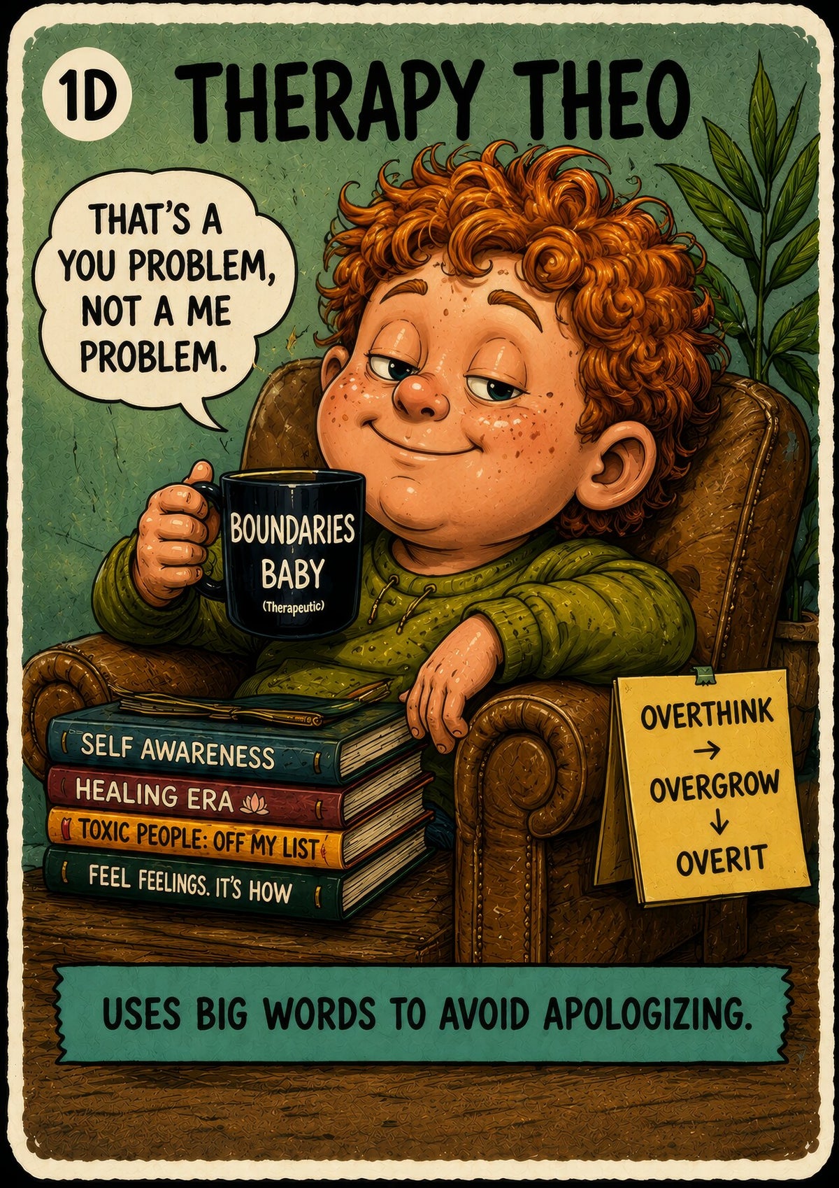 Therapy Theo: Uses Big Words to Avoid Apologizing.