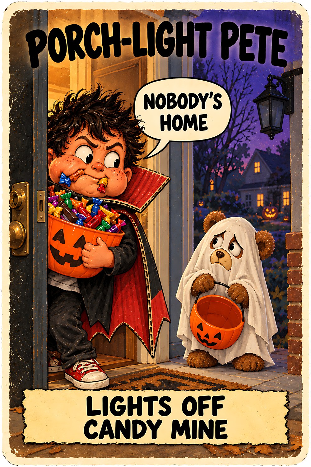 Porch-Light Pete Halloween character card by Brain Rot Bunch