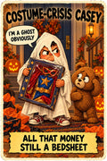 Costume-Crisis Casey Halloween character card by Brain Rot Bunch