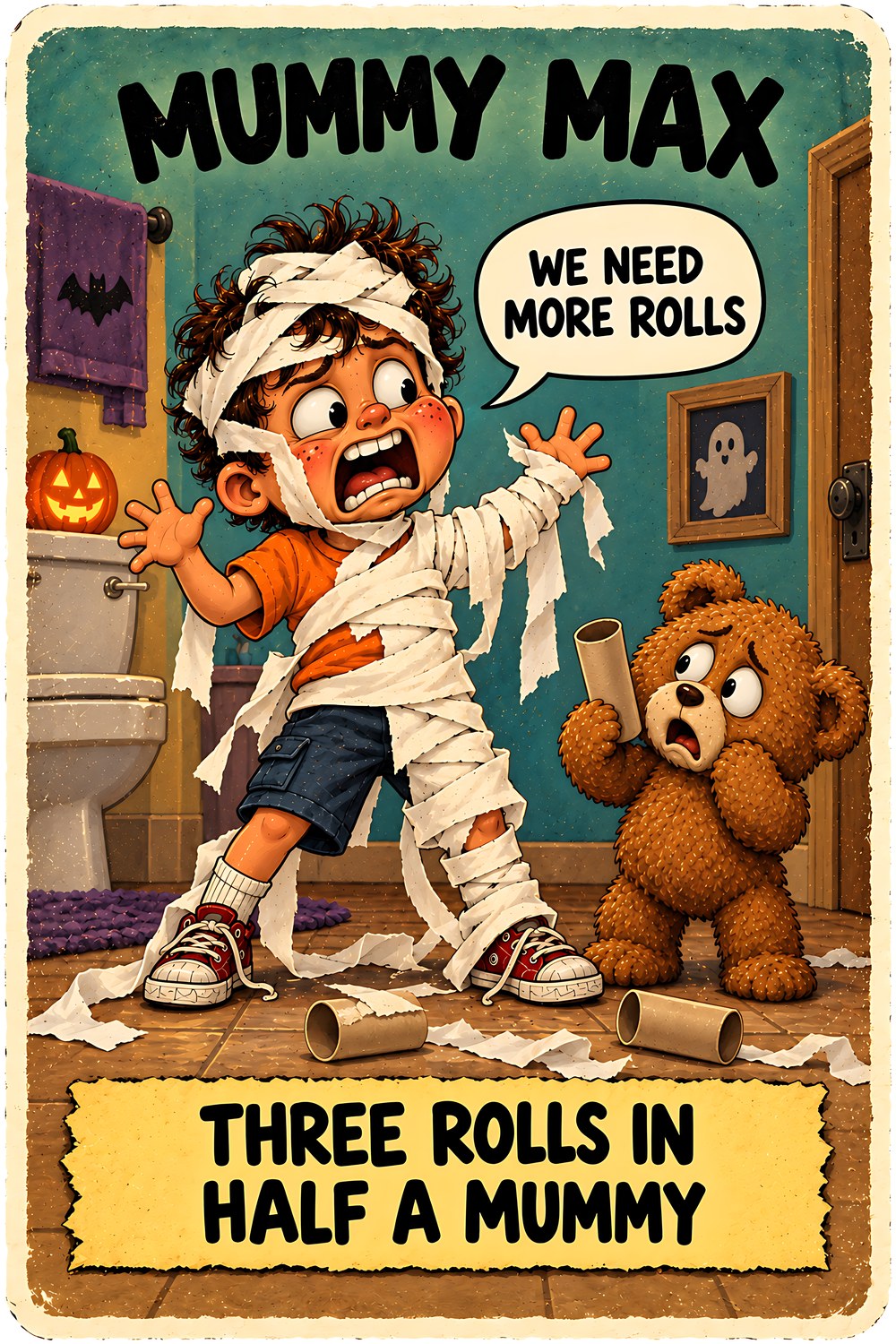 Mummy Max Halloween character card by Brain Rot Bunch
