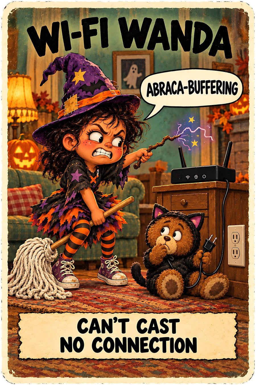Wi-Fi Wanda Halloween character card by Brain Rot Bunch