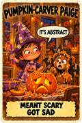 Pumpkin-Carver Paige Halloween character card by Brain Rot Bunch