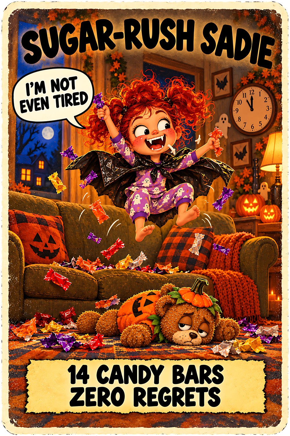 Sugar-Rush Sadie Halloween character card by Brain Rot Bunch