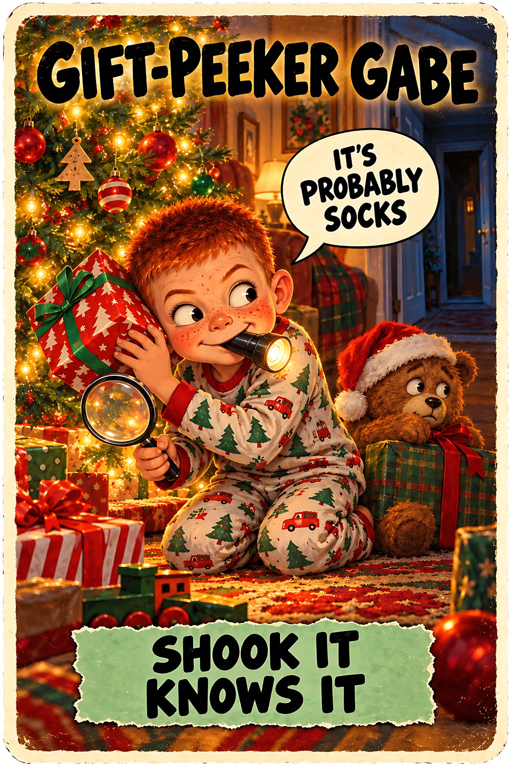 Gift-Peeker Gabe Christmas character card by Brain Rot Bunch