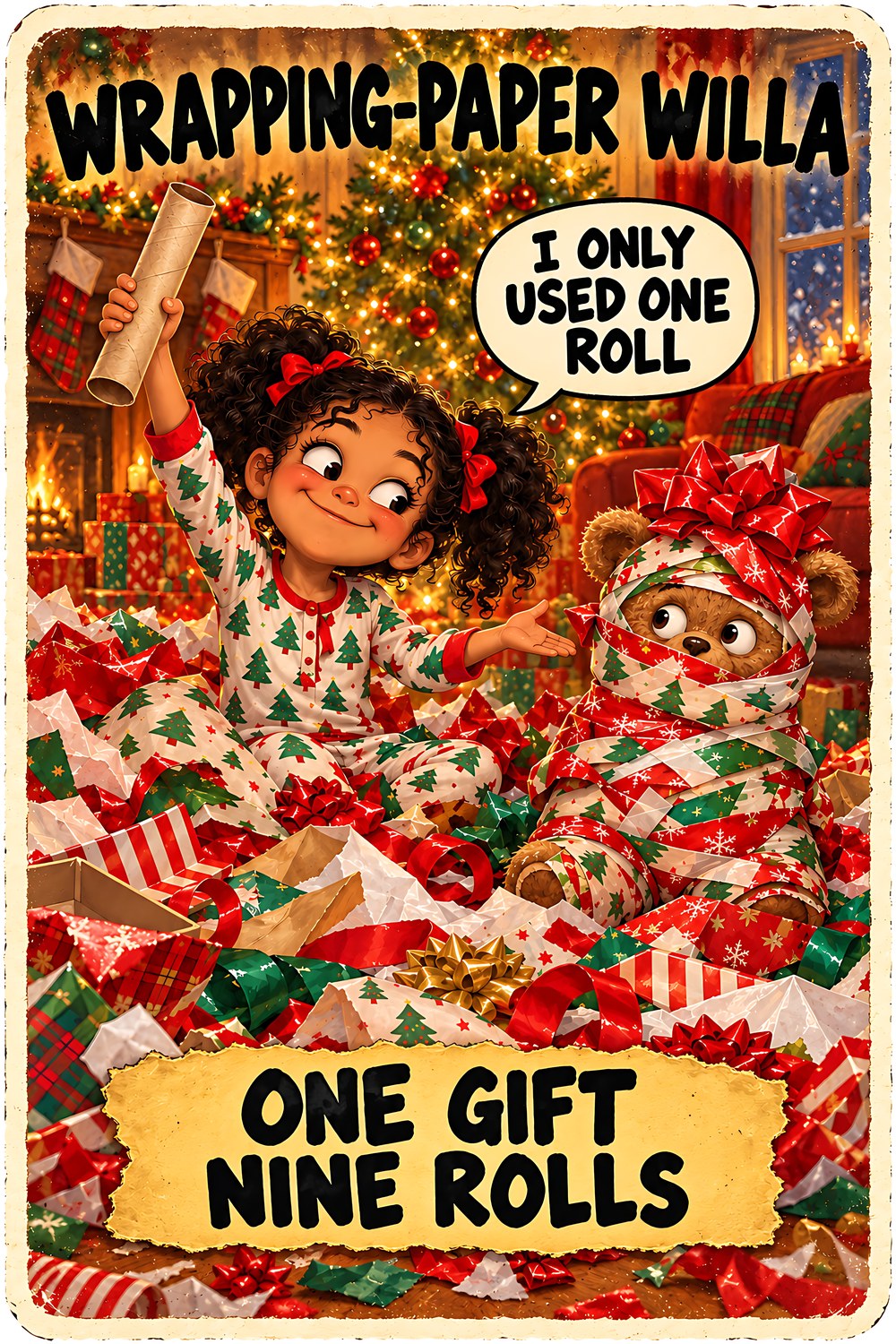 Wrapping-Paper Willa Christmas character card by Brain Rot Bunch
