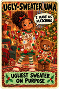 Ugly-Sweater Uma Christmas character card by Brain Rot Bunch