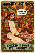 Naughty-List Nora Christmas character card by Brain Rot Bunch