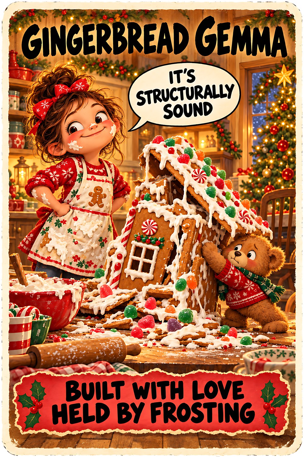 Gingerbread Gemma Christmas character card by Brain Rot Bunch