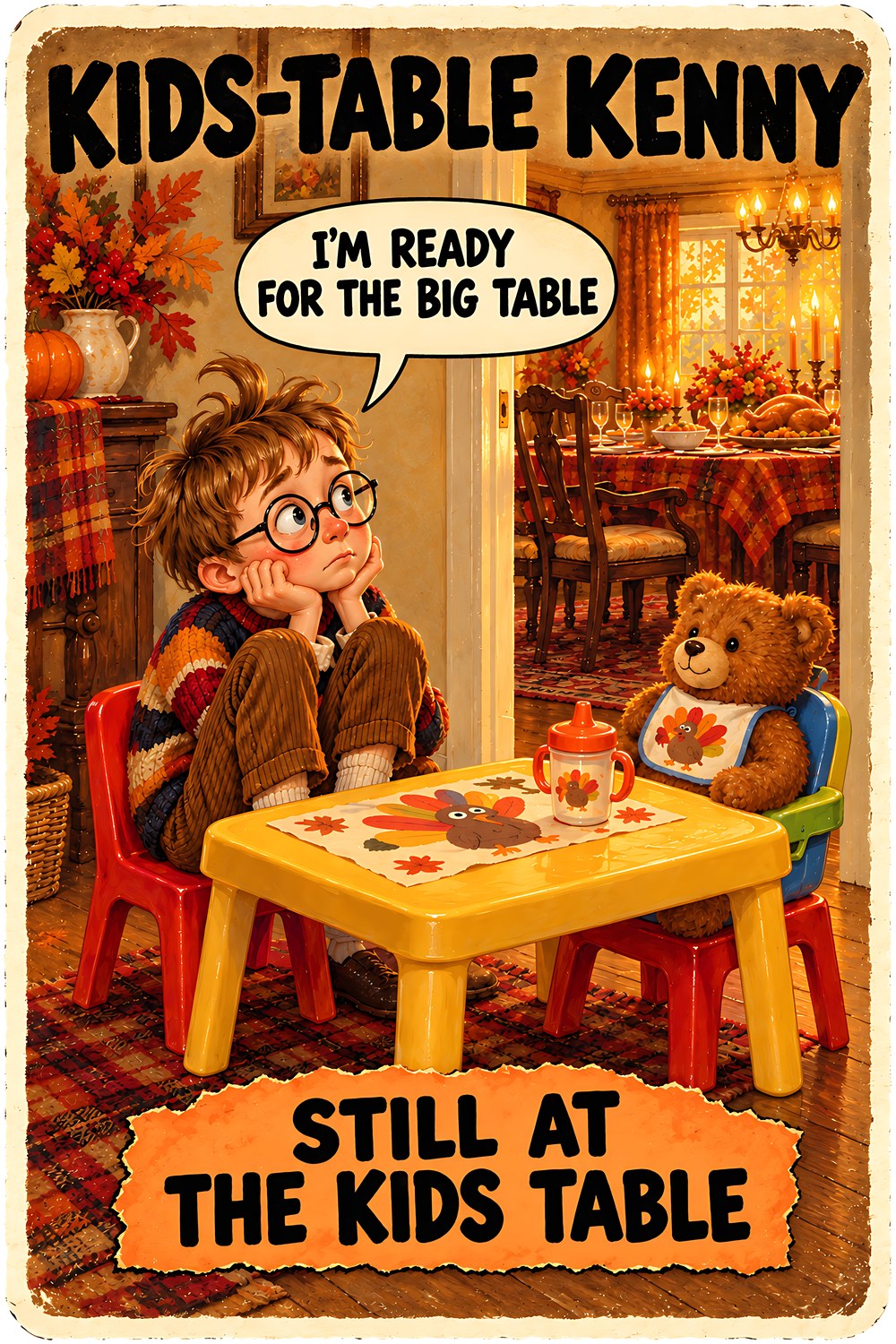 Kids-Table Kenny, Brain Rot Bunch Thanksgiving character card
