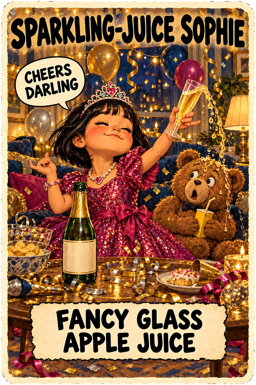 Sparkling-Juice Sophie New Year's character card by Brain Rot Bunch