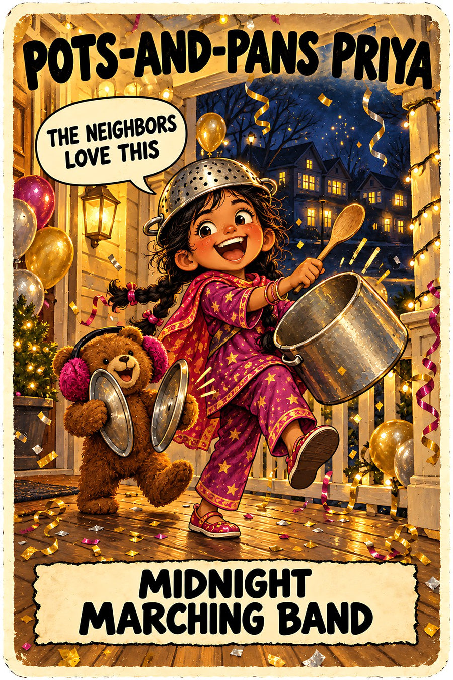 Pots-and-Pans Priya New Year's character card by Brain Rot Bunch