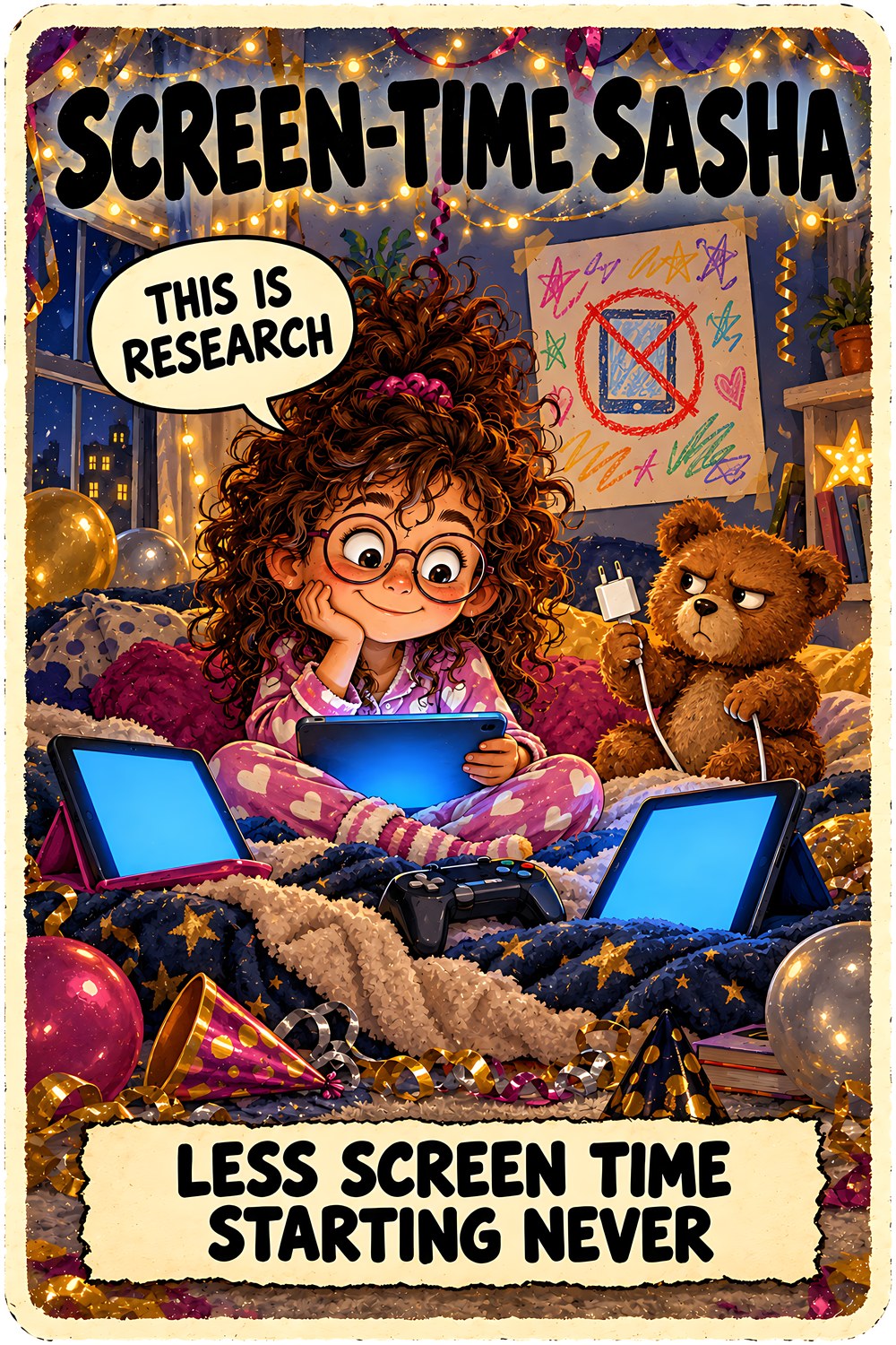 Screen-Time Sasha New Year's character card by Brain Rot Bunch