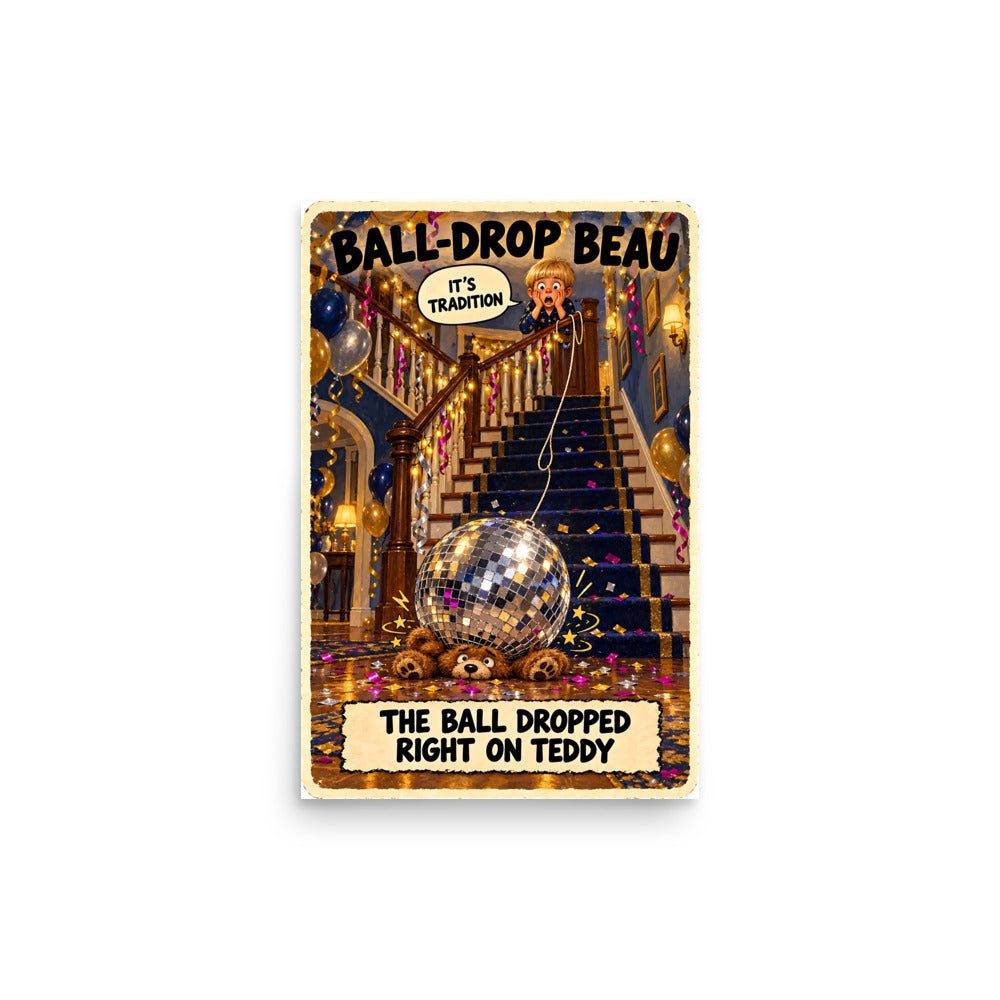 Ball-Drop Beau Poster by Brain Rot Bunch, 12 x 18 inch size