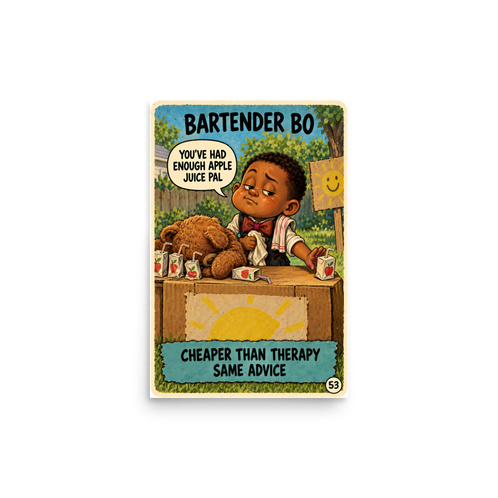 Bartender Bo Poster by Brain Rot Bunch, 12 x 18 inch size