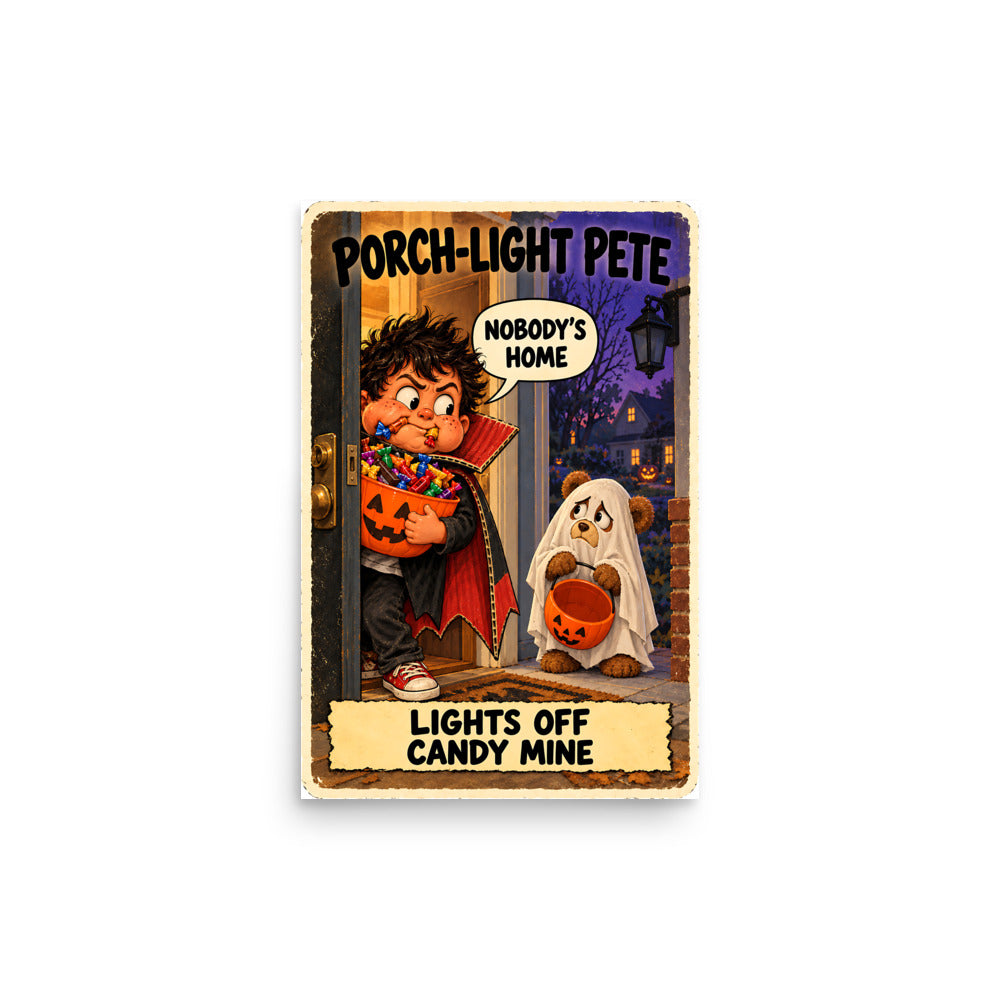 Porch-Light Pete Poster by Brain Rot Bunch, 12 x 18 inch size