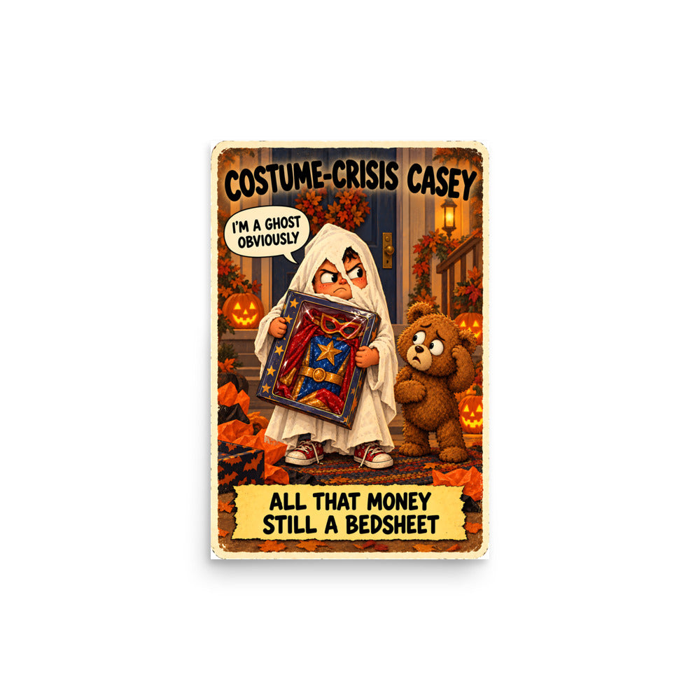 Costume-Crisis Casey Poster by Brain Rot Bunch, 12 x 18 inch size
