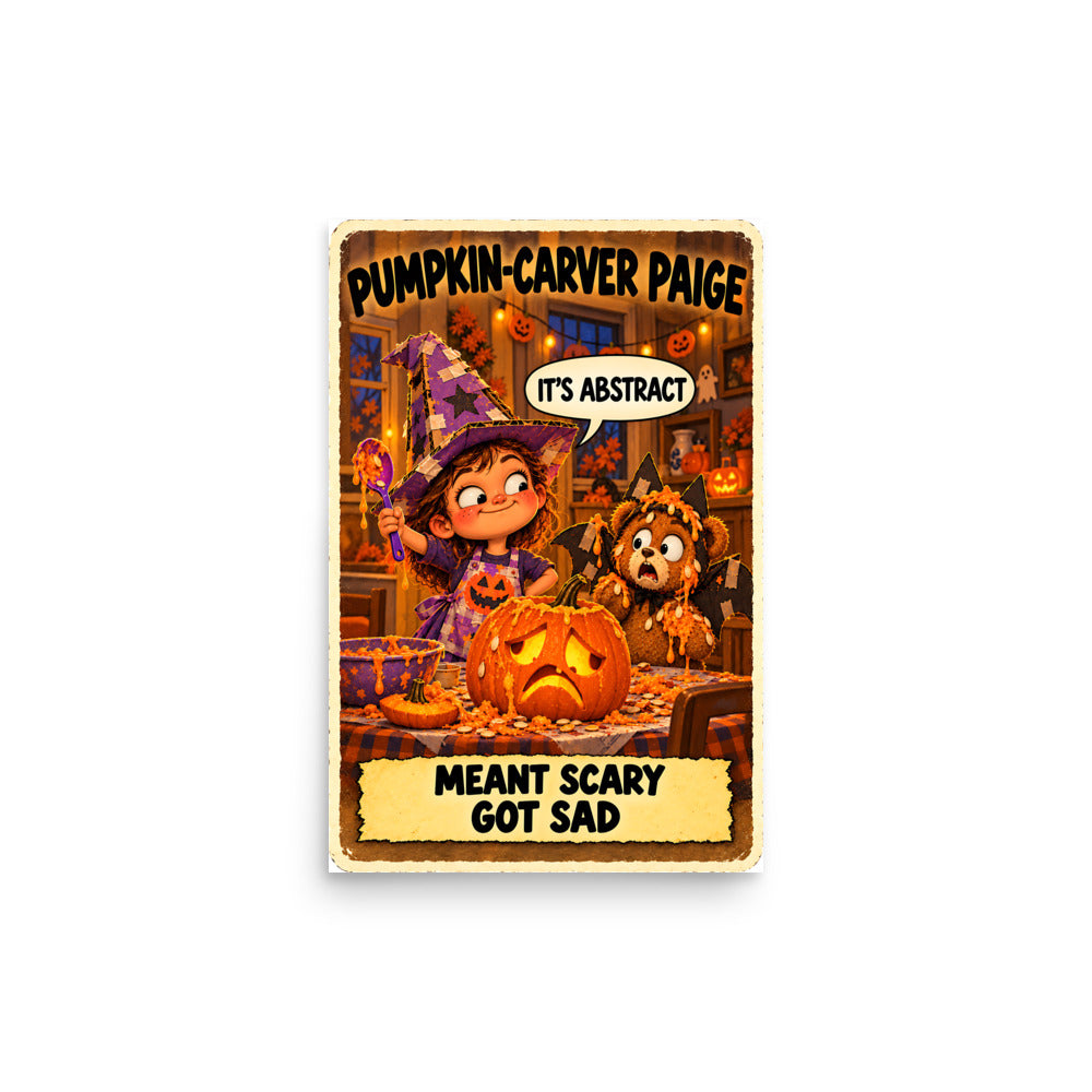 Pumpkin-Carver Paige Poster by Brain Rot Bunch, 12 x 18 inch size