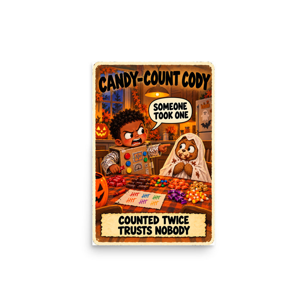 Candy-Count Cody Poster by Brain Rot Bunch, 12 x 18 inch size