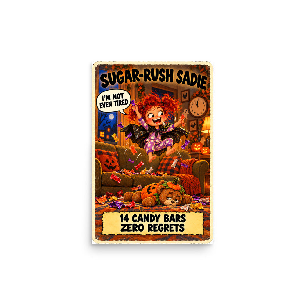 Sugar-Rush Sadie Poster by Brain Rot Bunch, 12 x 18 inch size