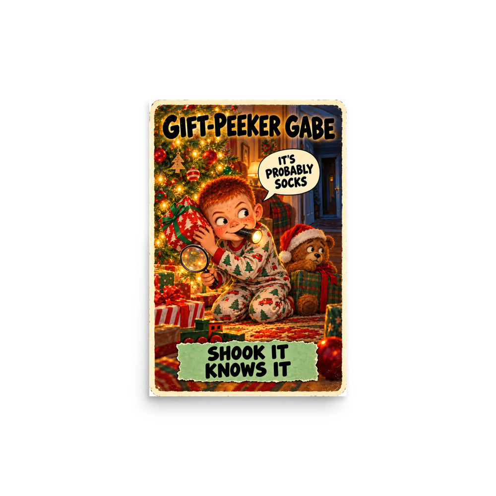 Gift-Peeker Gabe Poster by Brain Rot Bunch, 12 x 18 inch size