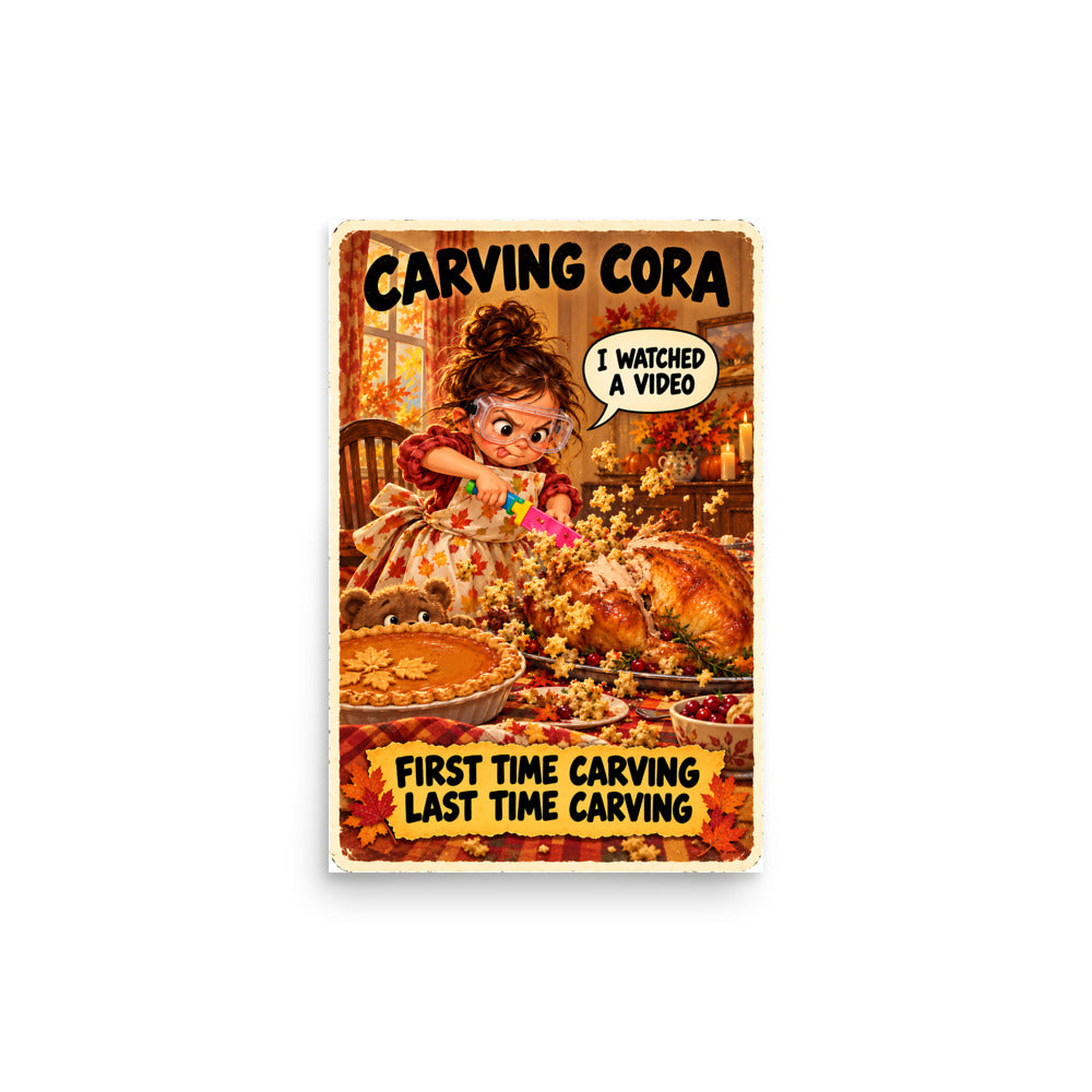 Carving Cora Poster by Brain Rot Bunch, 12 x 18 inch size