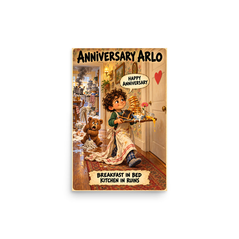 Anniversary Arlo Poster by Brain Rot Bunch, 12 x 18 inch size