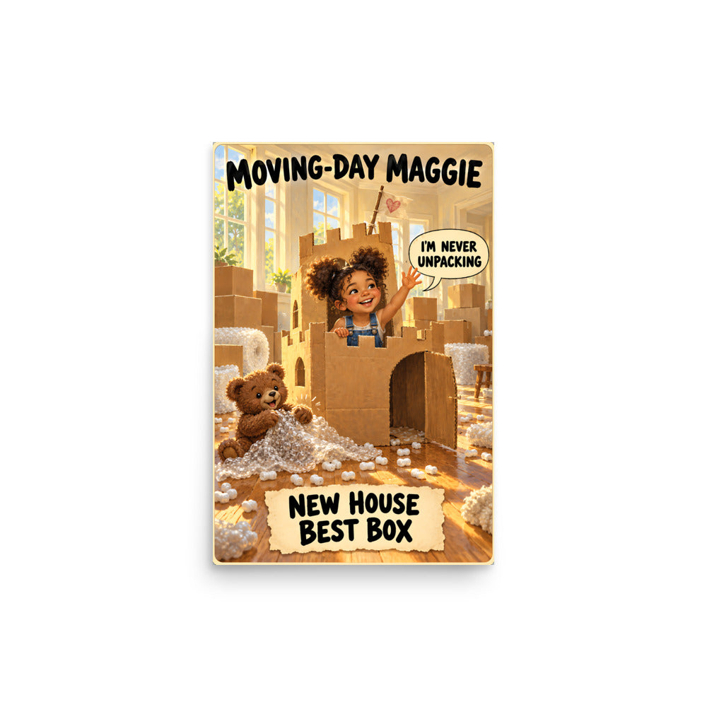 Moving-Day Maggie Poster by Brain Rot Bunch, 12 x 18 inch size