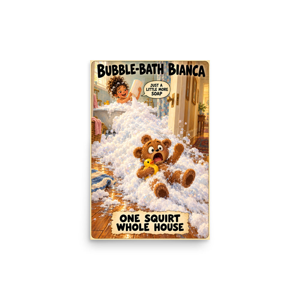Bubble-Bath Bianca Poster by Brain Rot Bunch, 12 x 18 inch size