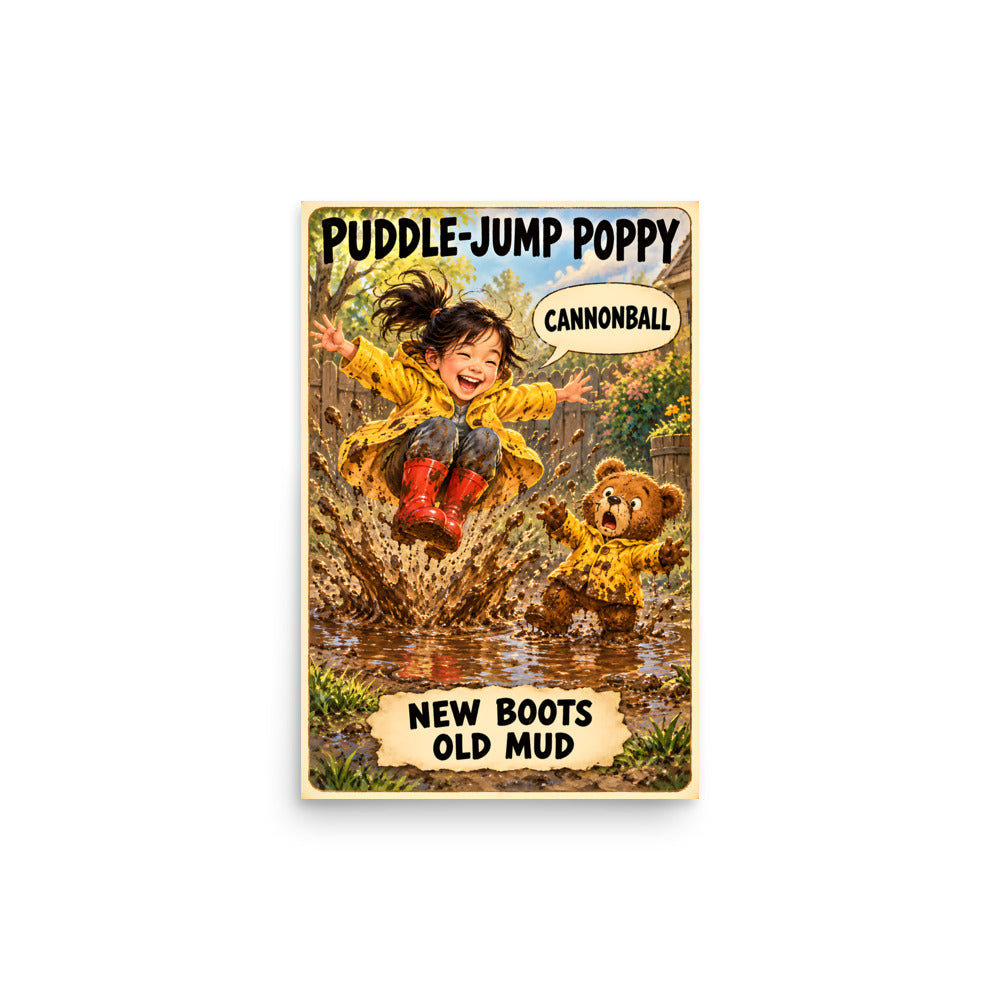 Puddle-Jump Poppy Poster by Brain Rot Bunch, 12 x 18 inch size
