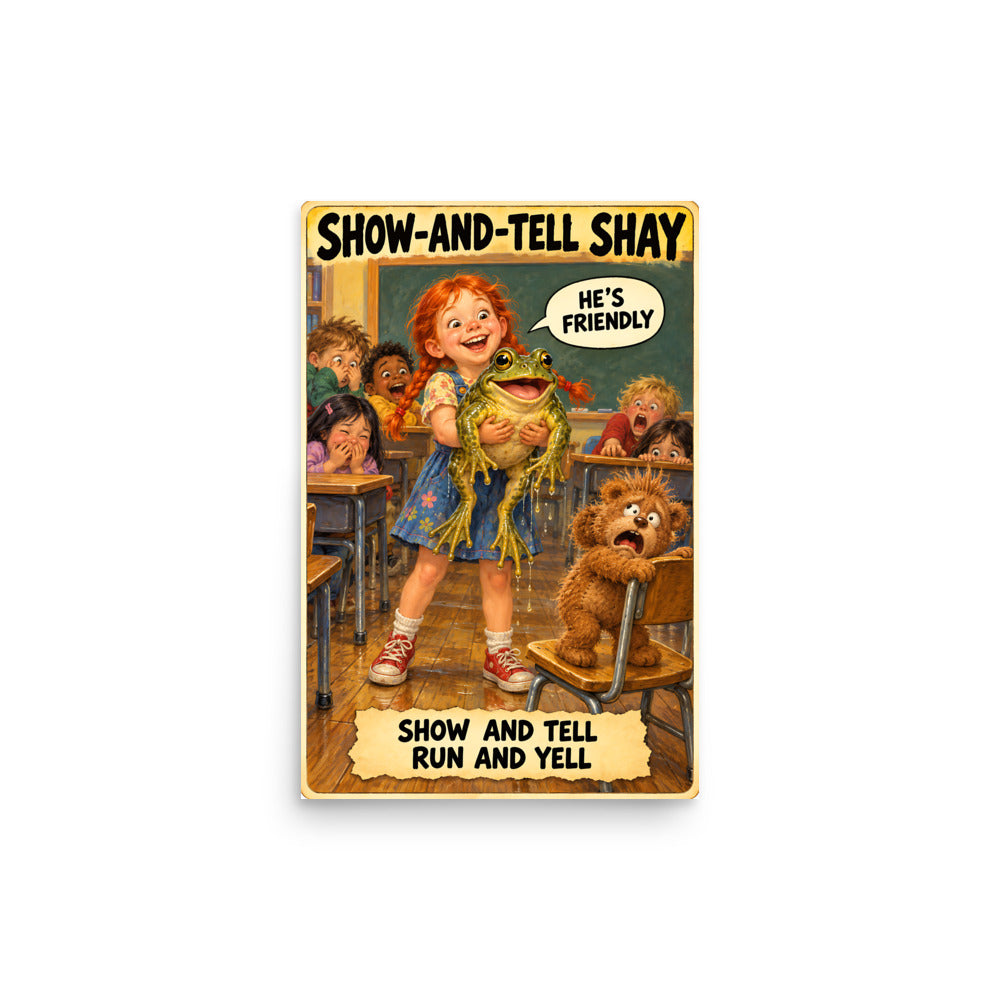 Show-and-Tell Shay Poster by Brain Rot Bunch, 12 x 18 inch size