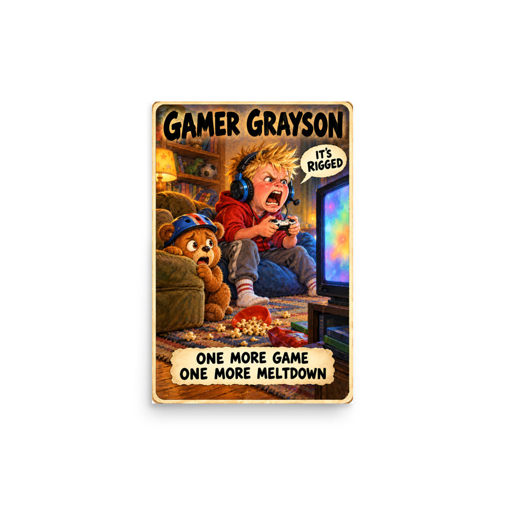 Gamer Grayson Poster by Brain Rot Bunch, 12 x 18 inch size