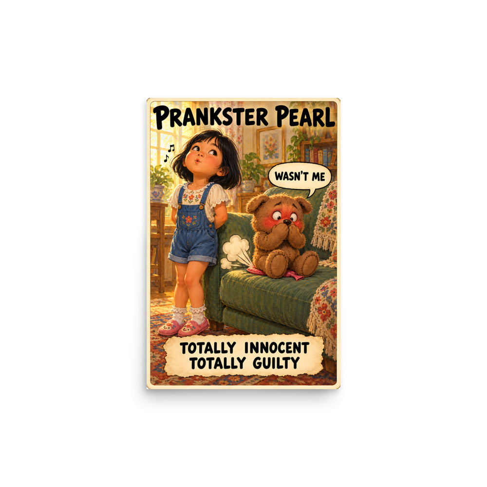 Prankster Pearl Poster by Brain Rot Bunch, 12 x 18 inch size