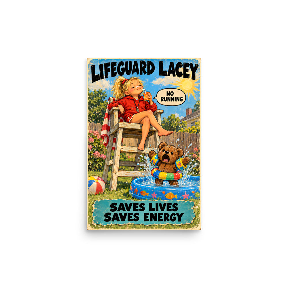 Lifeguard Lacey Poster by Brain Rot Bunch, 12 x 18 inch size