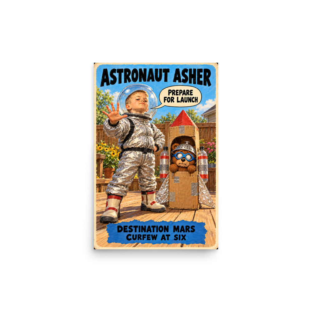 Astronaut Asher Poster by Brain Rot Bunch, 12 x 18 inch size