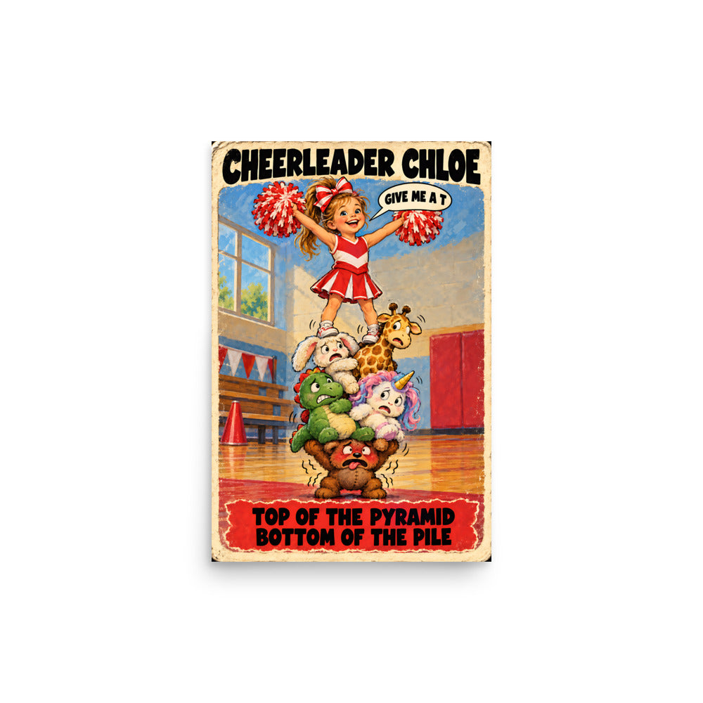Cheerleader Chloe Poster by Brain Rot Bunch, 12 x 18 inch size
