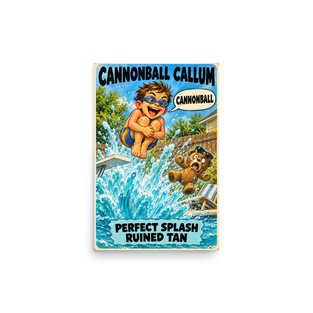 Cannonball Callum Poster by Brain Rot Bunch, 12 x 18 inch size