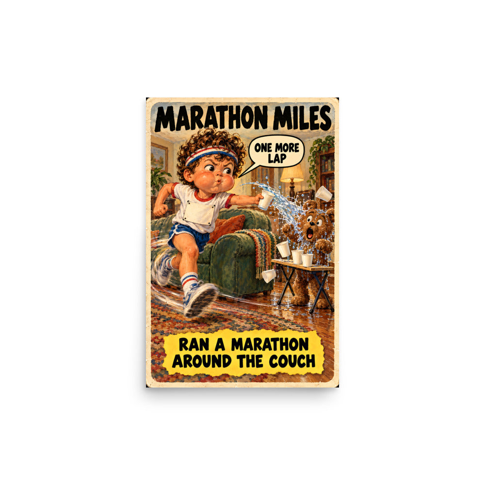 Marathon Miles Poster by Brain Rot Bunch, 12 x 18 inch size