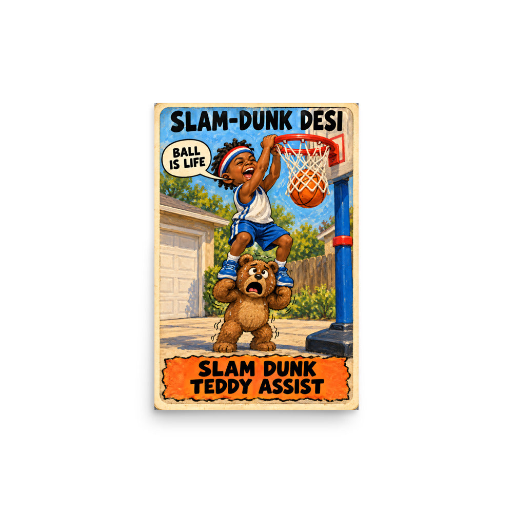 Slam-Dunk Desi Poster by Brain Rot Bunch, 12 x 18 inch size