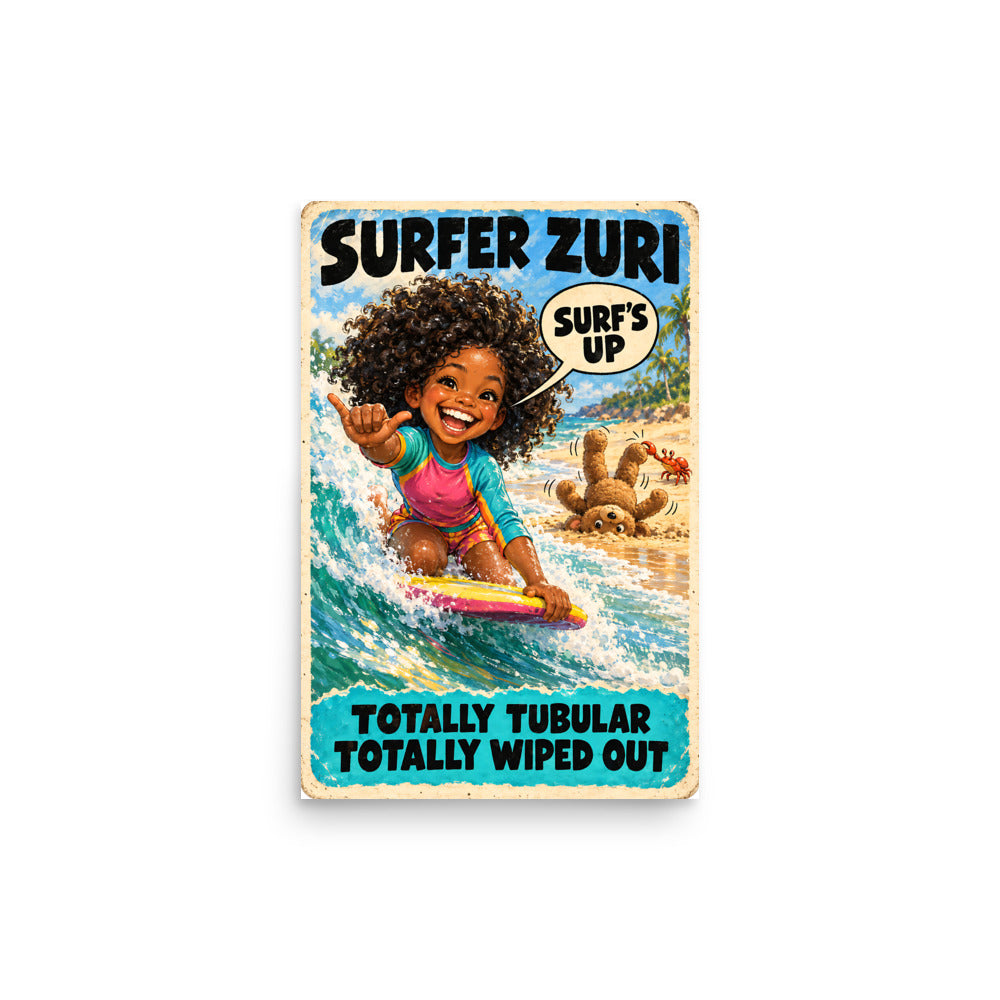 Surfer Zuri Poster by Brain Rot Bunch, 12 x 18 inch size