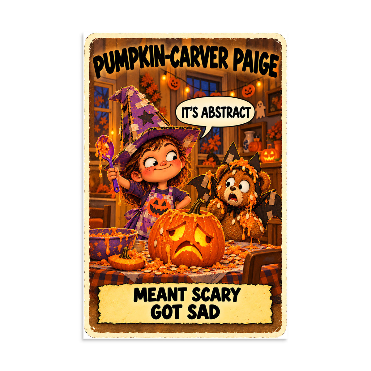 Pumpkin-Carver Paige Poster by Brain Rot Bunch, 16 x 24 inch size