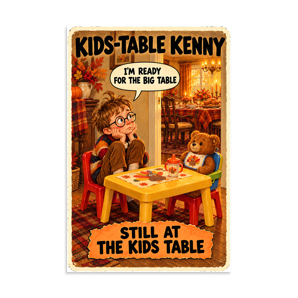 Kids-Table Kenny Poster by Brain Rot Bunch, 16 x 24 inch size