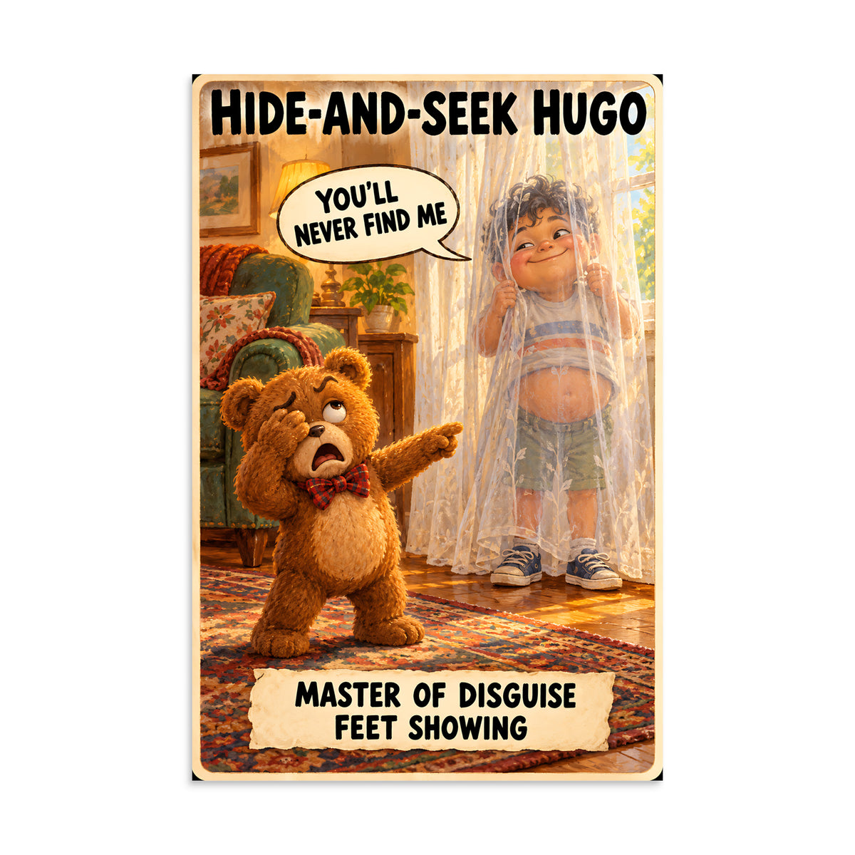 Hide-and-Seek Hugo Poster by Brain Rot Bunch, 16 x 24 inch size