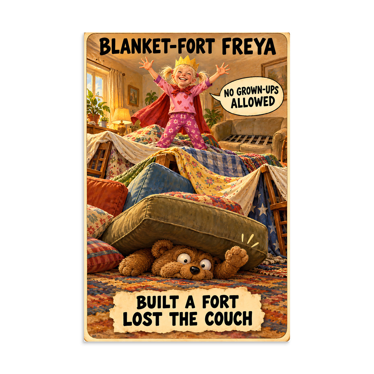 Blanket-Fort Freya Poster by Brain Rot Bunch, 16 x 24 inch size