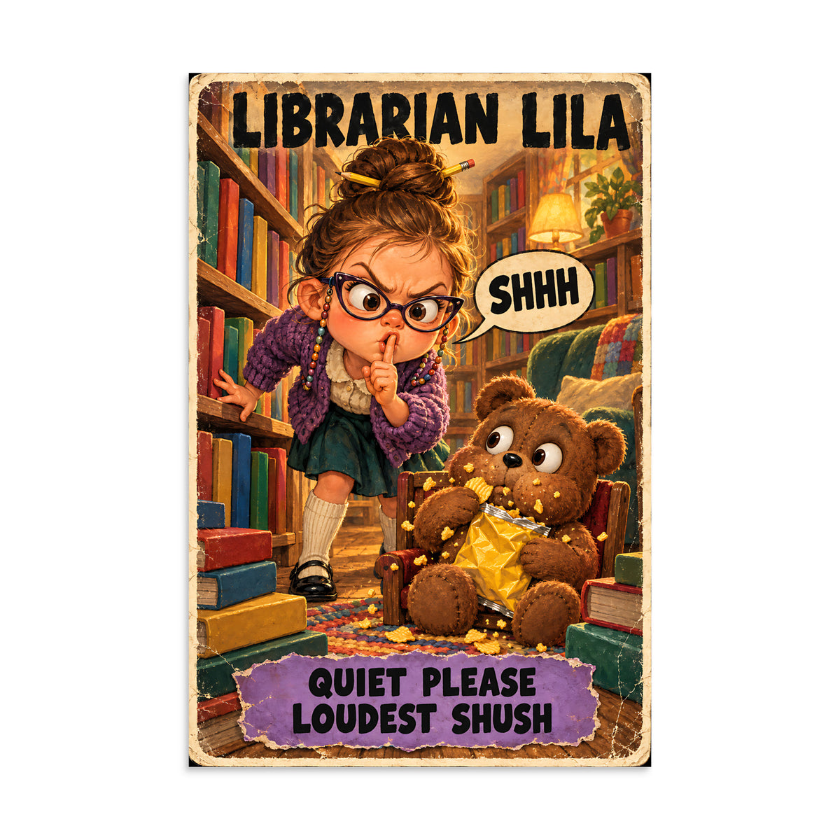 Librarian Lila Poster by Brain Rot Bunch, 16 x 24 inch size