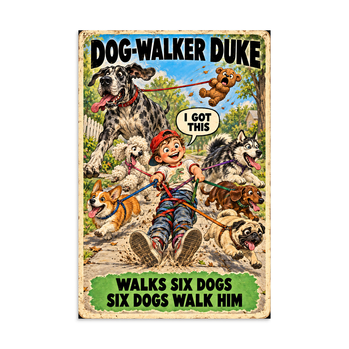 Dog-Walker Duke Poster by Brain Rot Bunch, 16 x 24 inch size