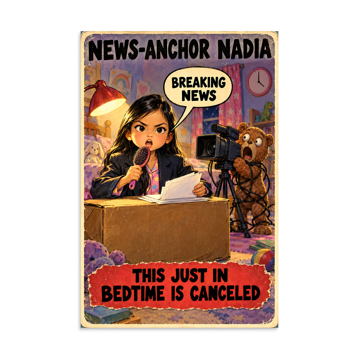News-Anchor Nadia Poster by Brain Rot Bunch, 16 x 24 inch size