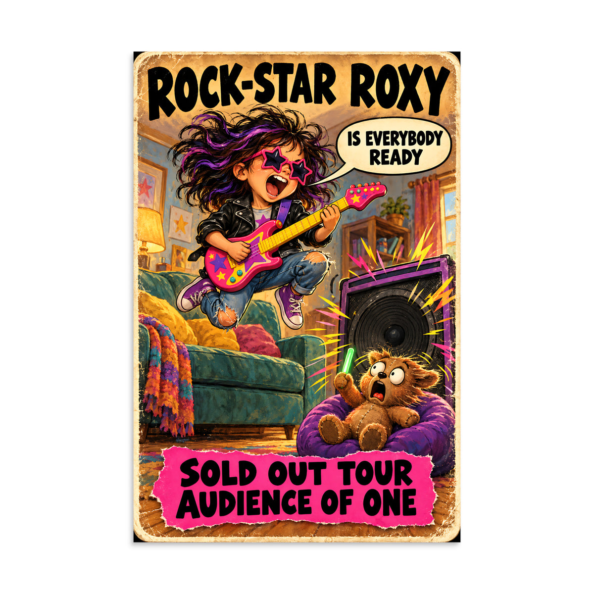 Rock-Star Roxy Poster by Brain Rot Bunch, 16 x 24 inch size