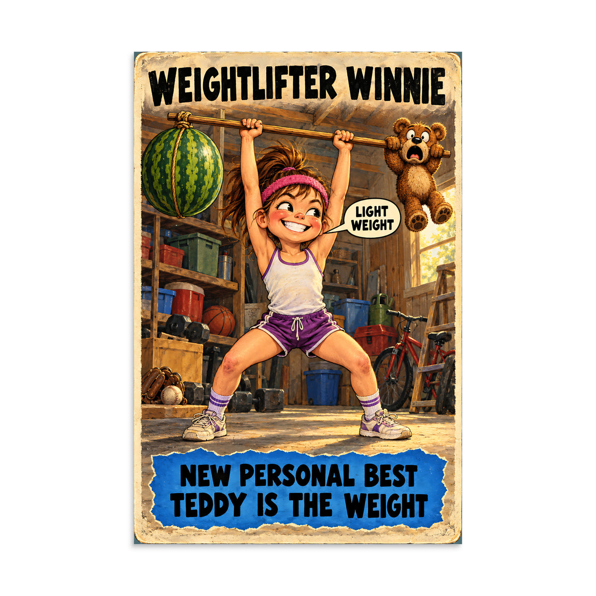Weightlifter Winnie Poster by Brain Rot Bunch, 16 x 24 inch size