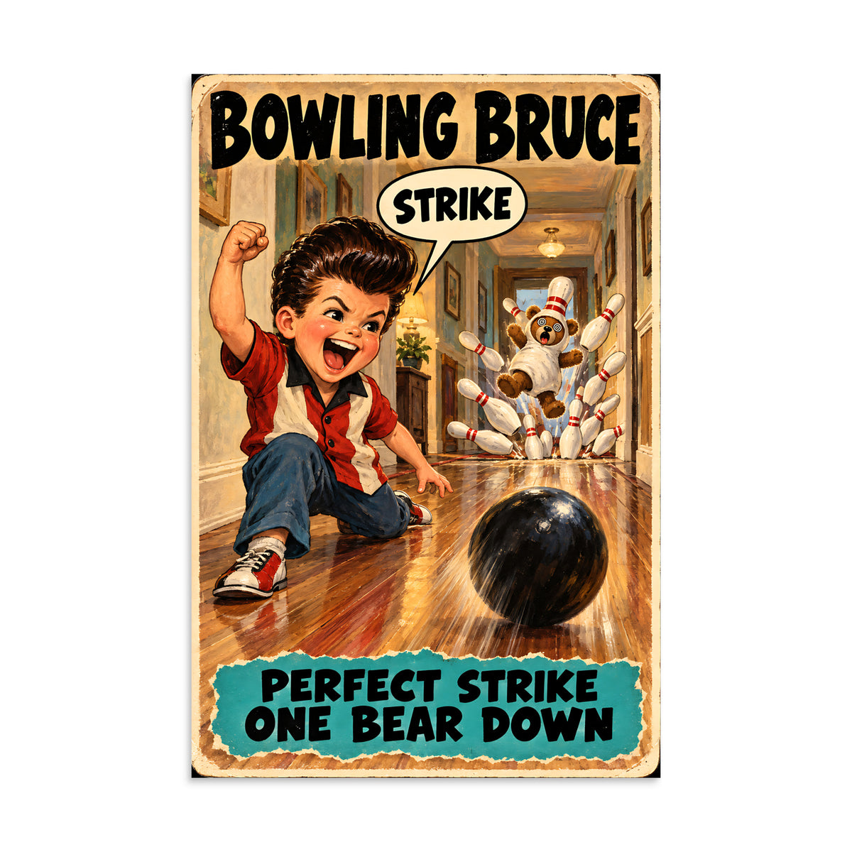 Bowling Bruce Poster by Brain Rot Bunch, 16 x 24 inch size