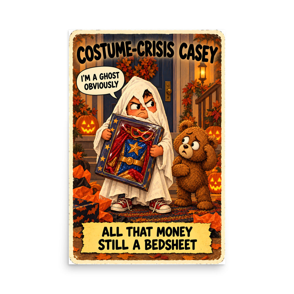 Costume-Crisis Casey Poster by Brain Rot Bunch, 24 x 36 inch size